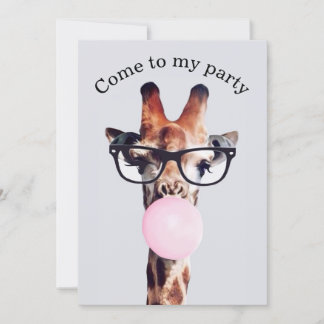 Giraffe Wearing Brillen Blasebalgum Einladung