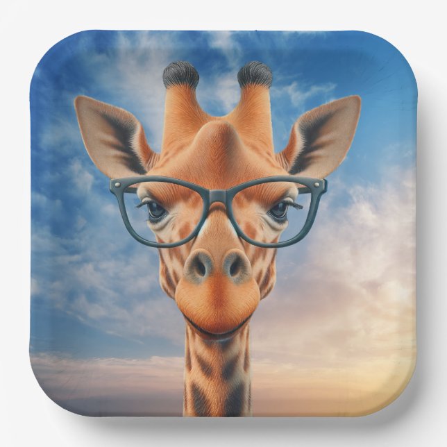 Giraffe Wearing Eyeglasses Pappteller (Vorderseite)
