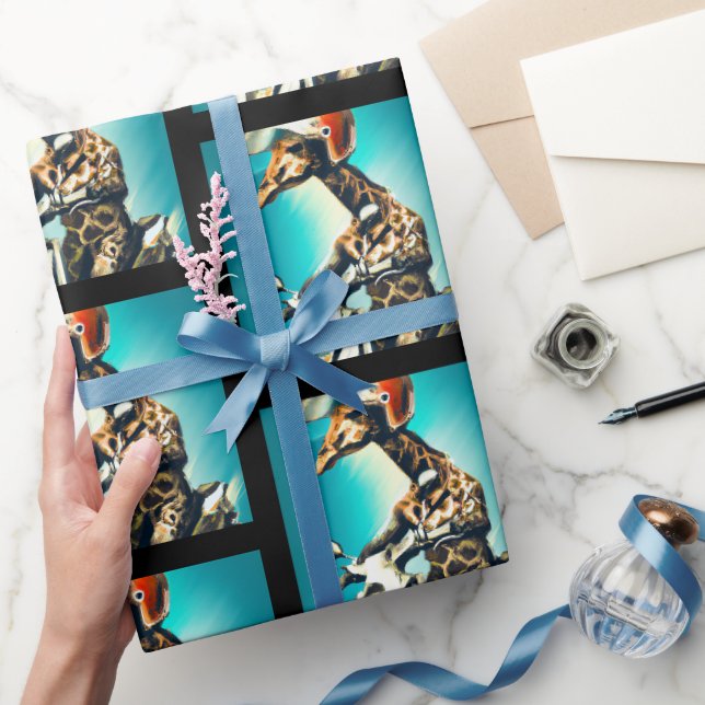 Giraffe Webereihelm auf Motorrad Moderne Kunst Kun Geschenkpapier (Schenken)