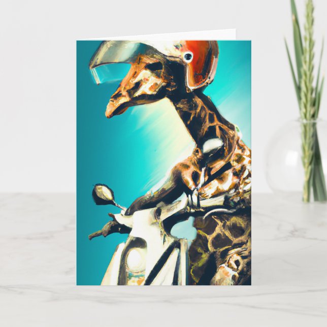 Giraffe Webereihelm auf Motorrad Moderne Kunst Kun Karte (Vorderseite)