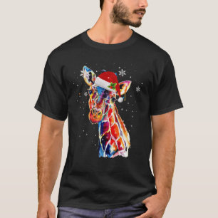 Giraffe Weihnachts Wasserfarben Weihnachtsmannmütz T-Shirt