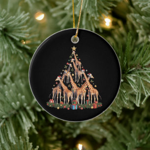 Giraffe-Weihnachtsbaum-Santa-Afrikanische-Wildtier Keramik Ornament