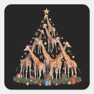 Giraffe-Weihnachtsbaum Santa Afrikanischer Wildtie Quadratischer Aufkleber