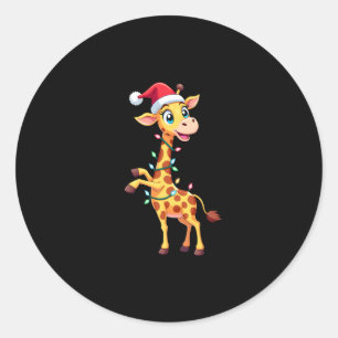 Giraffe Weihnachtsbeleuchtung Lustiger Weihnachtsm Runder Aufkleber