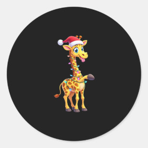 Giraffe Weihnachtsbeleuchtung Lustiger Weihnachtsm Runder Aufkleber