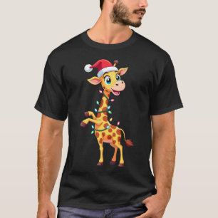 Giraffe Weihnachtsbeleuchtung Lustiger Weihnachtsm T-Shirt
