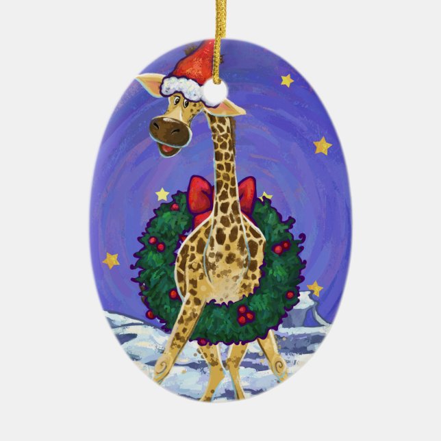 Giraffe Weihnachtsfeier Keramik Ornament (Vorne)
