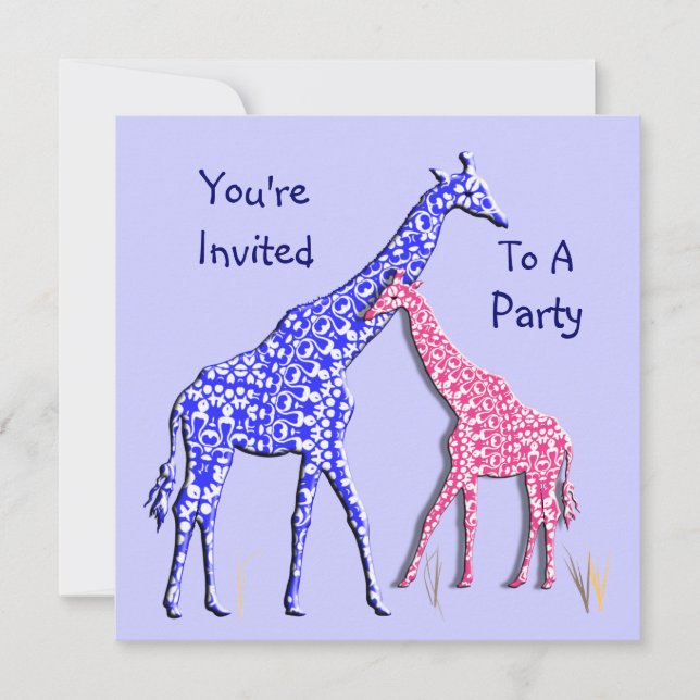 Giraffe Whimsical Rose Blue Party Invitation (Devant)