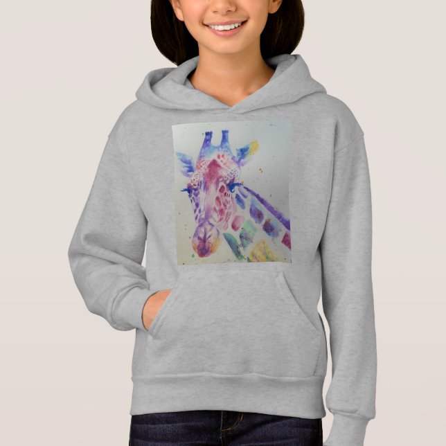 Giraffe Whimsical Watercolor Girls Pullover Hoodie (Vorderseite)