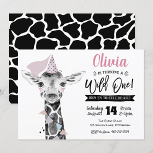 Giraffe Wild One   Invitation d'anniversaire pour 