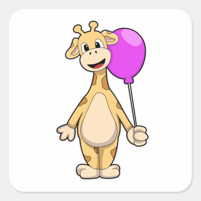 Giraffe with Balloon Quadratischer Aufkleber (Vorderseite)