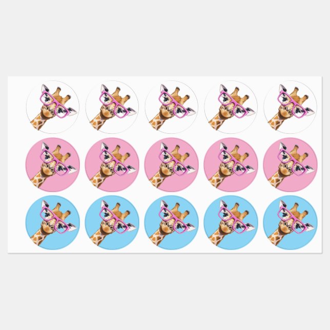 Giraffe with Pink Glasses Sticker Set Cute Animal  (Blatt)
