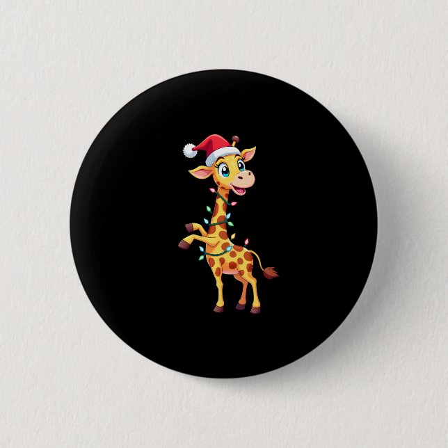 Giraffe Xmas Lighting Funny Santa Giraffe Christma Button (Vorderseite)