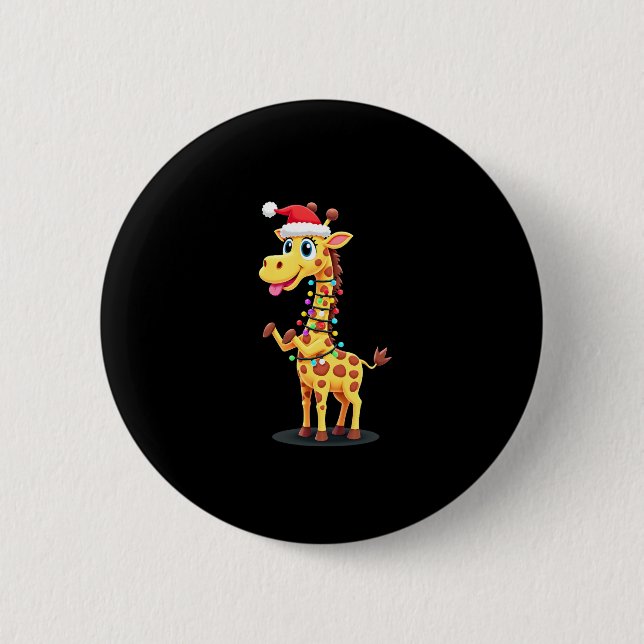 Giraffe Xmas Lighting Funny Santa Giraffe Christma Button (Vorderseite)