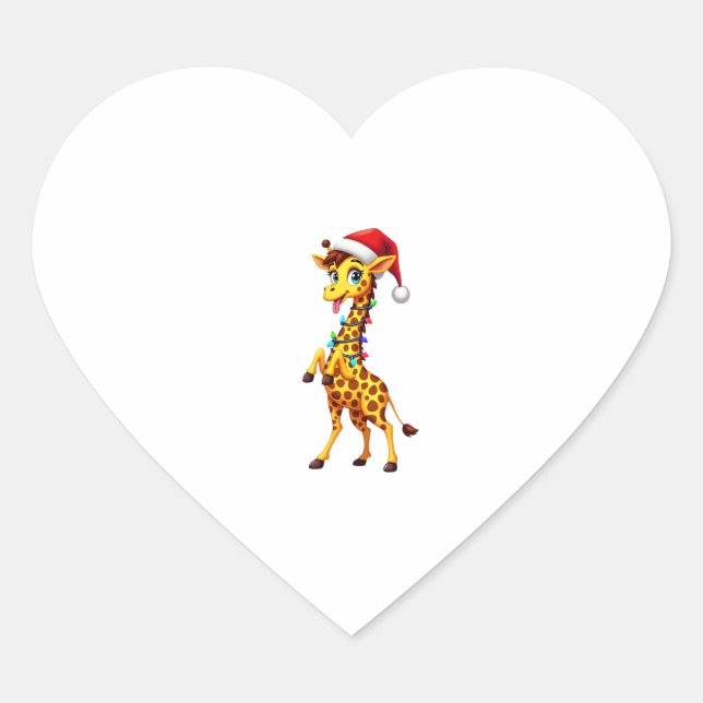 Giraffe Xmas Lighting Funny Santa Giraffe Christma Herz-Aufkleber (Vorderseite)