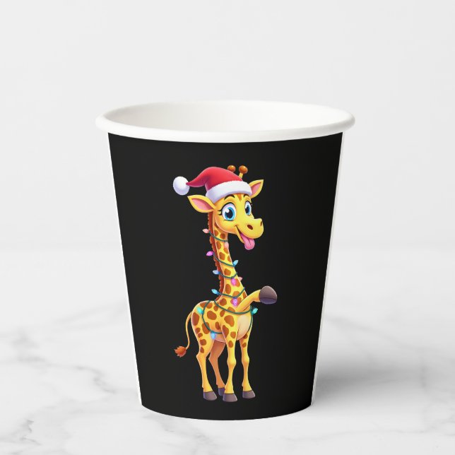 Giraffe Xmas Lighting Funny Santa Giraffe Christma Pappbecher (Vorderseite)