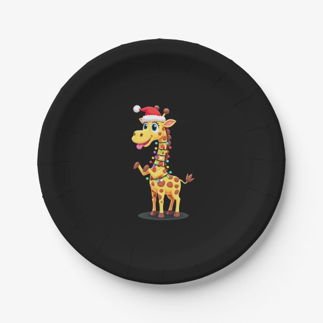Giraffe Xmas Lighting Funny Santa Giraffe Christma Pappteller (Vorderseite)