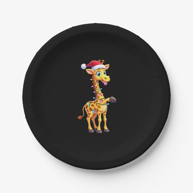 Giraffe Xmas Lighting Funny Santa Giraffe Christma Pappteller (Vorderseite)