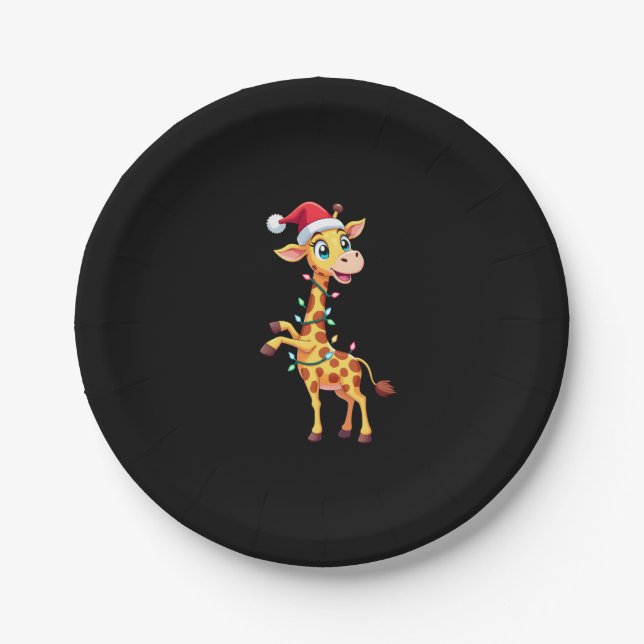Giraffe Xmas Lighting Funny Santa Giraffe Christma Pappteller (Vorderseite)
