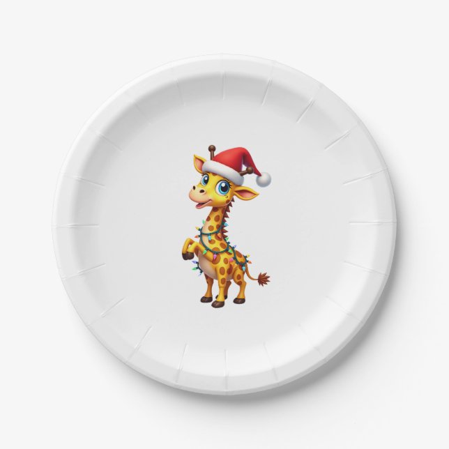 Giraffe Xmas Lighting Funny Santa Giraffe Christma Pappteller (Vorderseite)