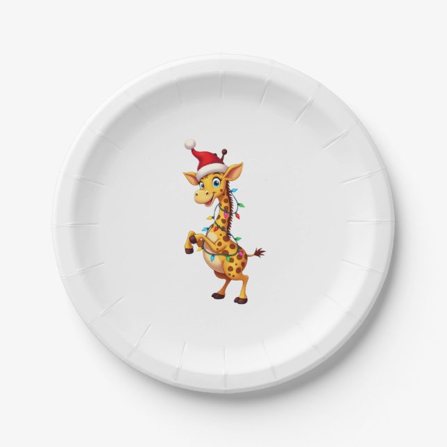 Giraffe Xmas Lighting Funny Santa Giraffe Christma Pappteller (Vorderseite)