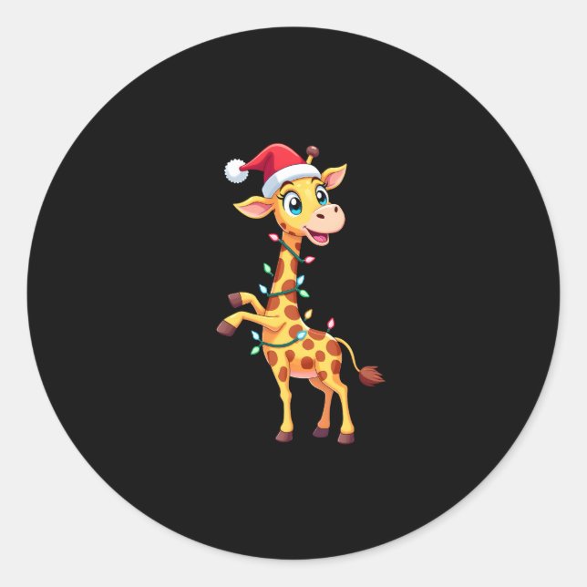 Giraffe Xmas Lighting Funny Santa Giraffe Christma Runder Aufkleber (Vorderseite)