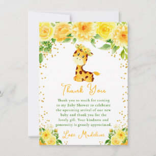 Giraffe Yellow Floral Baby Dusche Dankeskarte