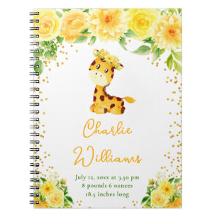 Giraffe Yellow Floral Birth Statistics Notizblock