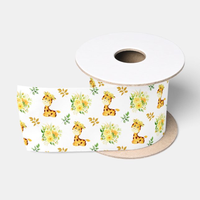 Giraffe Yellow Floral Blume Satinband (Spule)