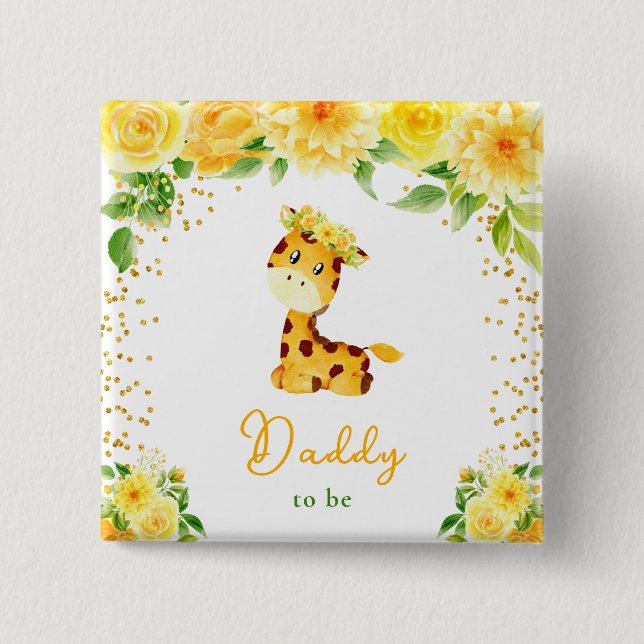 Giraffe Yellow Floral Daddy soll sein Button (Vorderseite)