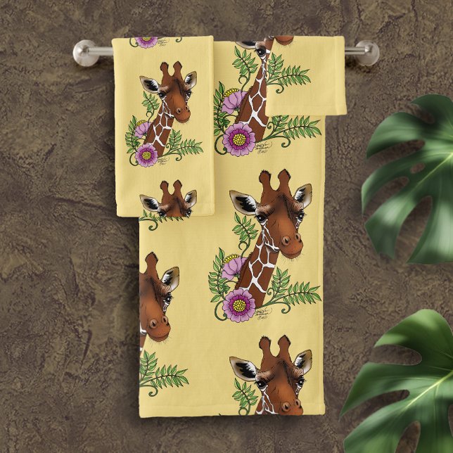 Giraffe Yellow Portrait-Blume Badhandtuch Set (Von Creator hochgeladen)