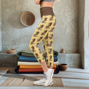 Giraffe Yellow Portrait-Blume Capri Leggings