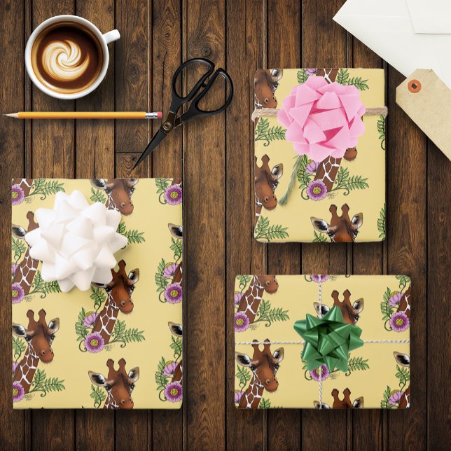 Giraffe Yellow Portrait-Blume Geschenkpapier Set (Von Creator hochgeladen)