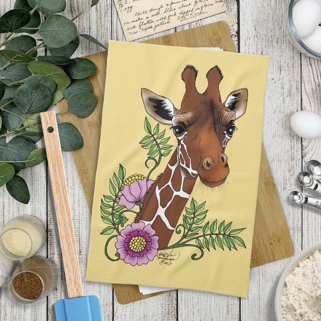 Giraffe Yellow Portrait-Blume Geschirrtuch (Von Creator hochgeladen)