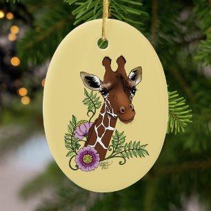 Giraffe Yellow Portrait-Blume Keramik Ornament