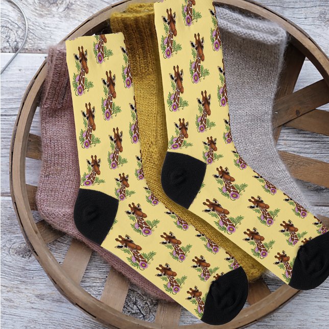 Giraffe Yellow Portrait-Blume Socken (Von Creator hochgeladen)