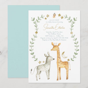 Giraffe Zebra Jungle Safari Baby shower Invitation