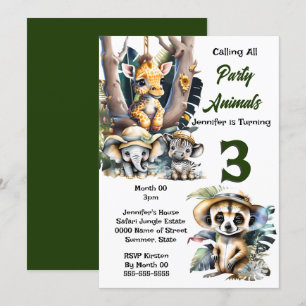 Giraffe zebra safari Zoo Tiere Dschungel Party Einladung