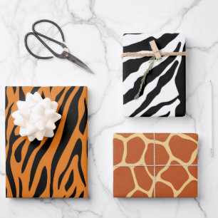 Giraffe Zebra Tiger Streifen Muster Tierdruck Geschenkpapier Set