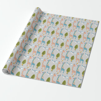 Giraffe Zebra und Affen Muster Geschenkpapier