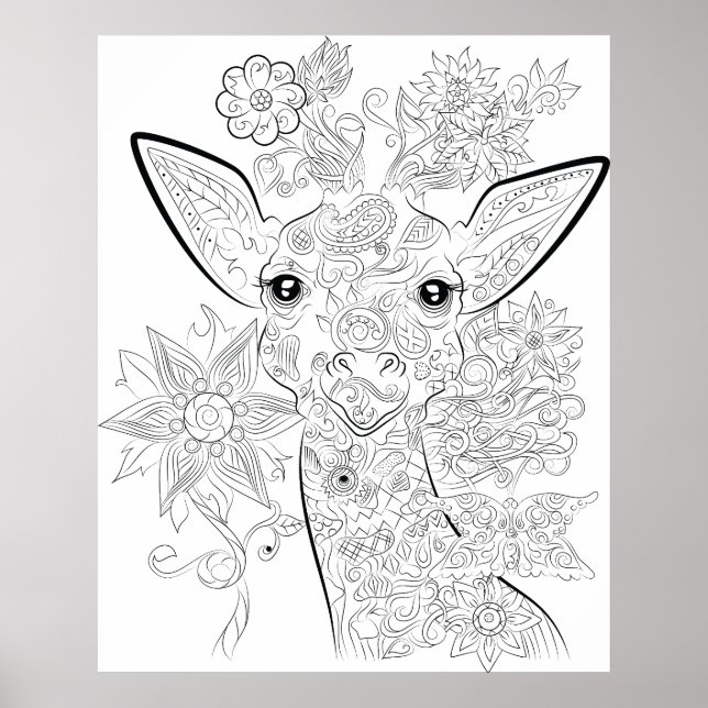 Giraffe zeichnend Farbposter für Erwachsene Poster (Vorne)