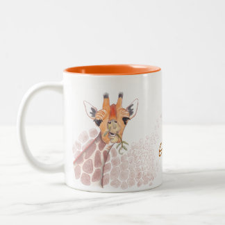 Giraffe zeichnend mit Untertitel: Giraffe einen Co Zweifarbige Tasse