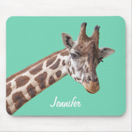 Giraffe zu Aquamarinen grünen Personalisierten Nam Mousepad