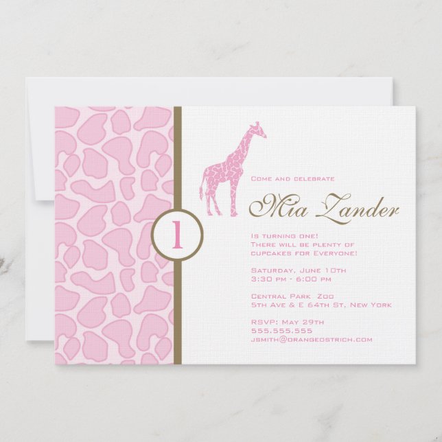 Giraffe zum Geburtstag - Mädchen Einladung (Vorderseite)