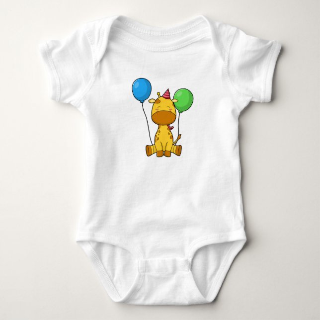 Giraffe zum Geburtstag mit Balloons Baby Strampler (Vorderseite)
