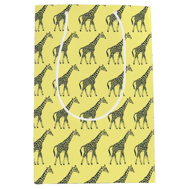 Giraffen auf Gelb Mittlere Geschenktüte (Vorderseite)