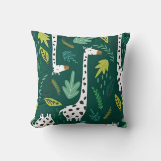 Giraffen, Blätter, handgezeichneter Hintergrund. F Kissen