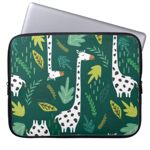 Giraffen, Blätter, handgezeichneter Hintergrund. F Laptopschutzhülle