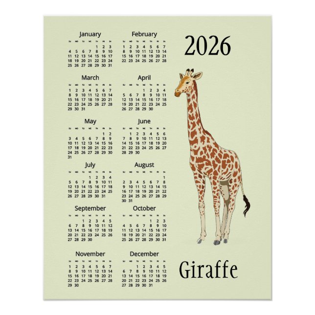 Giraffen-Design 2026 Kalenderposter Poster (Vorderseite)