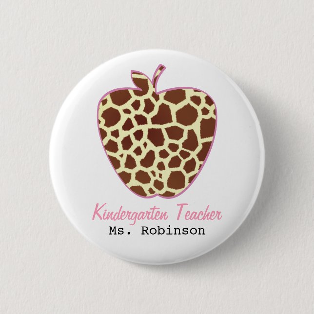Giraffen-Druck-Apple-Kindergärtnerin Button (Vorderseite)